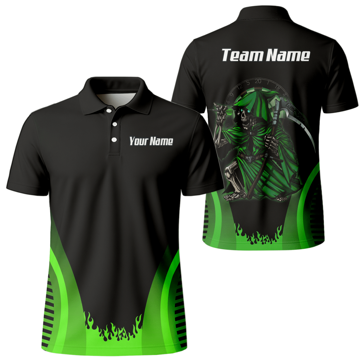 Personalisiertes Sensenmann Dart - Trikot Polo mit Reißverschluss Schwarz - Grün für Herren B4487 - Outfitsuche