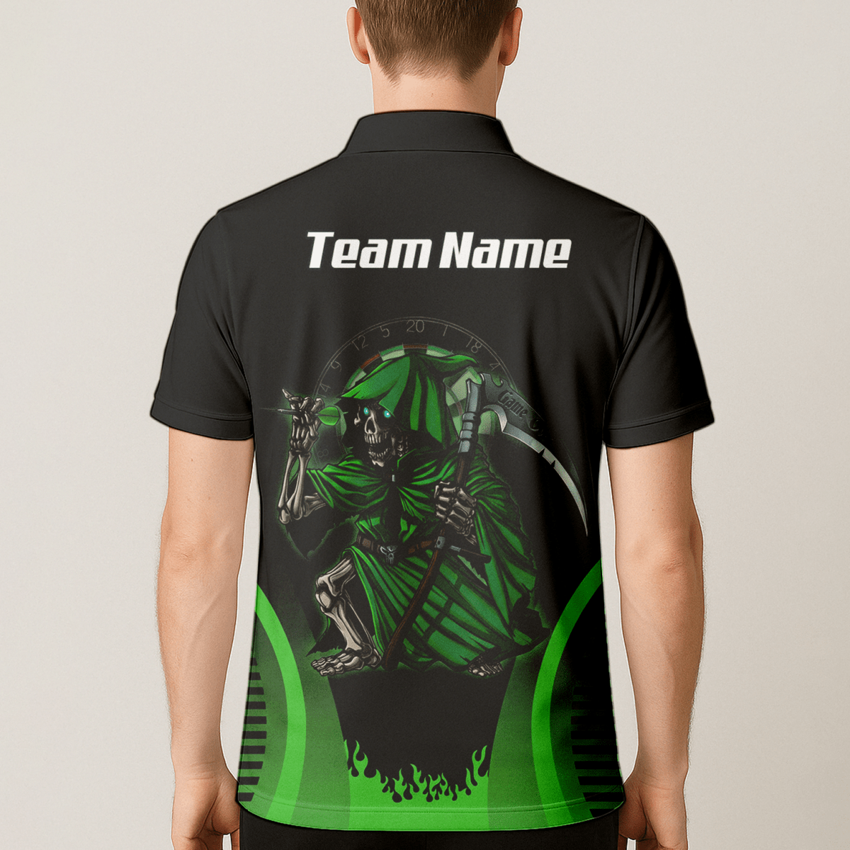Personalisiertes Sensenmann Dart - Trikot Polo mit Reißverschluss Schwarz - Grün für Herren B4487 - Outfitsuche