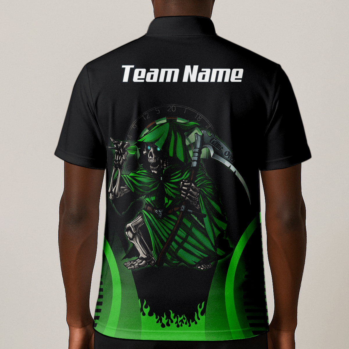 Personalisiertes Sensenmann Dart - Trikot Polo mit Reißverschluss Schwarz - Grün für Herren B4487 - Outfitsuche