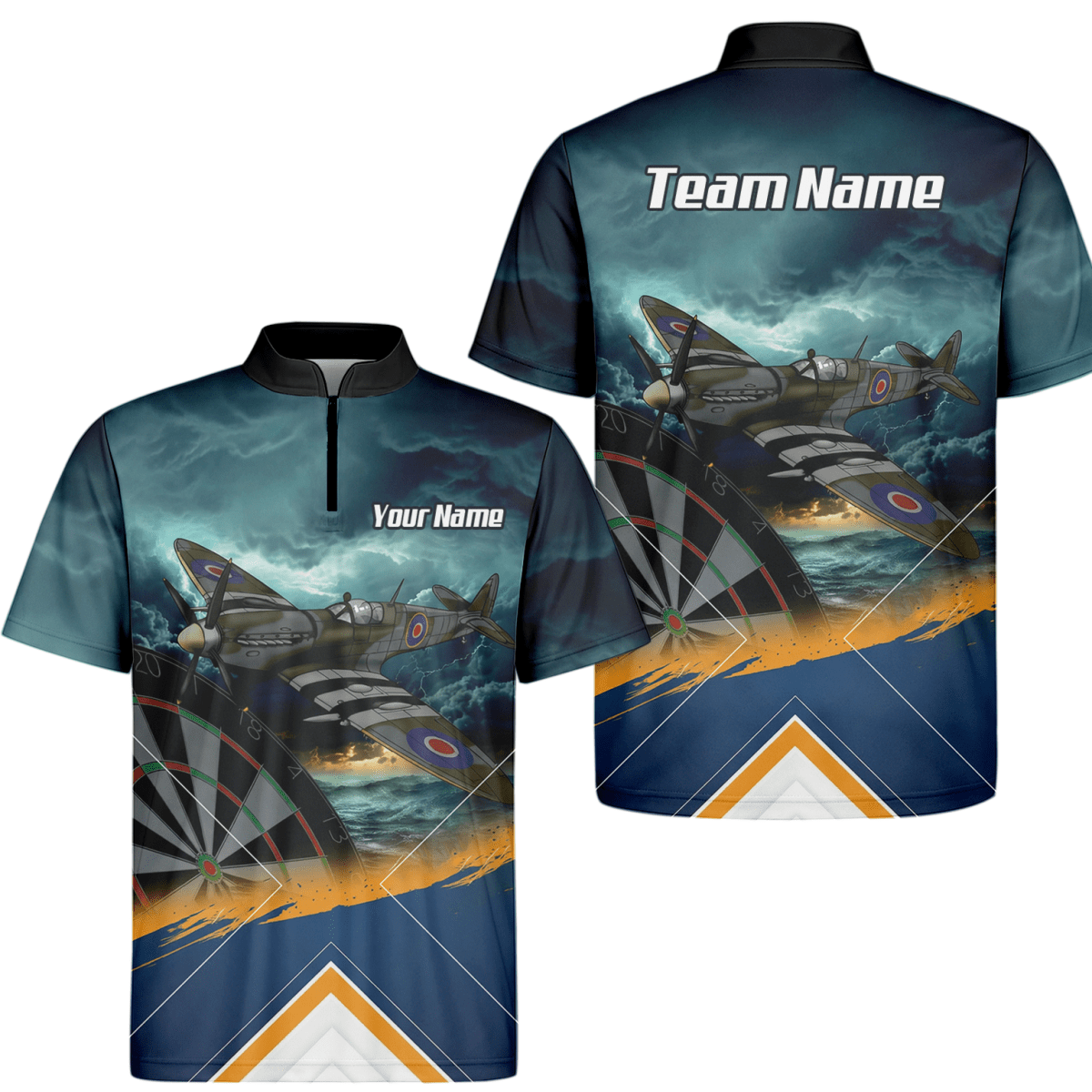 Personalisiertes Spitfire Jagdflugzeug Dart - Trikot Polo mit Reißverschluss für Herren – Marineblau – RAF - Thema N2791 - Outfitsuche