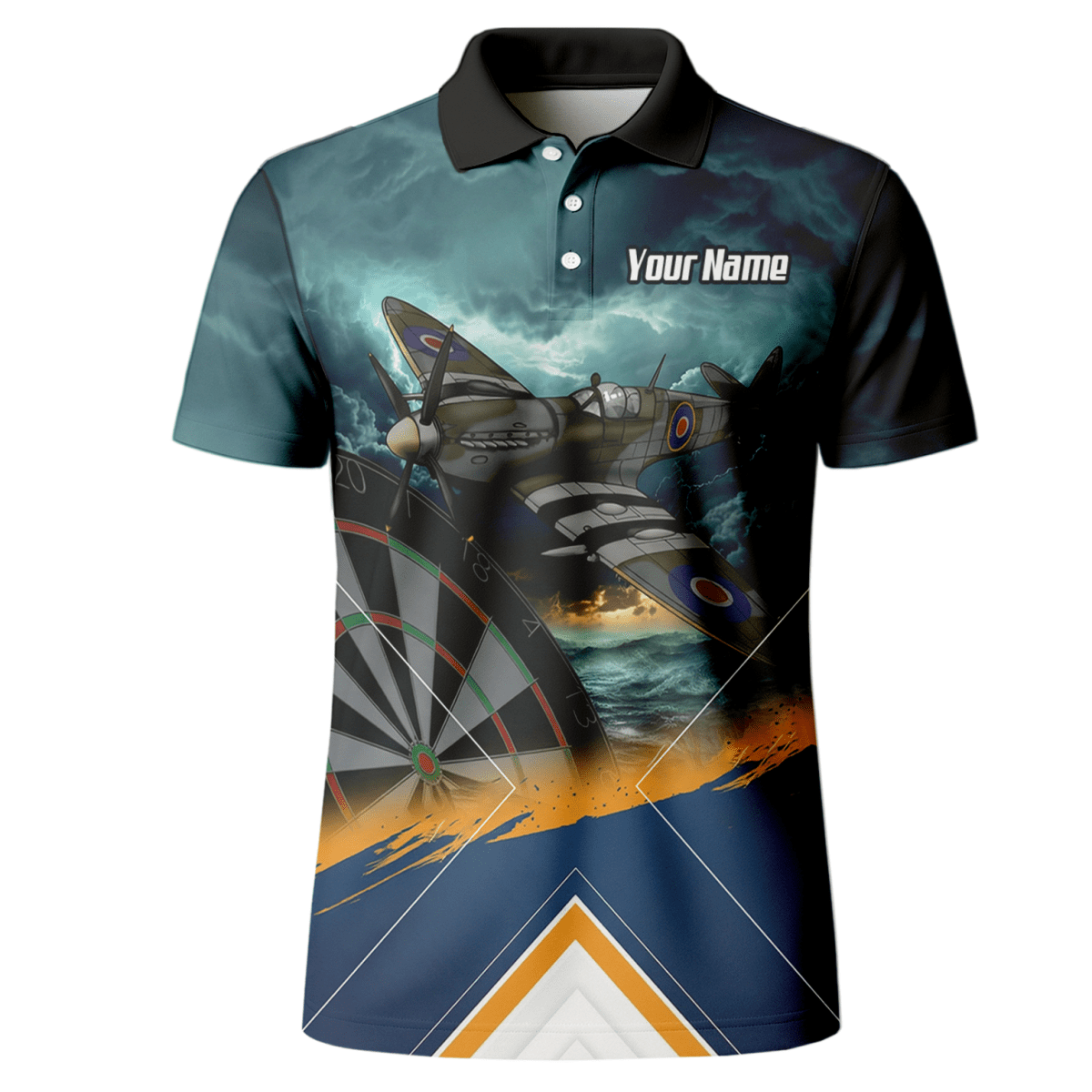 Personalisiertes Spitfire Jagdflugzeug Dart - Trikot Polo mit Reißverschluss für Herren – Marineblau – RAF - Thema N2791 - Outfitsuche