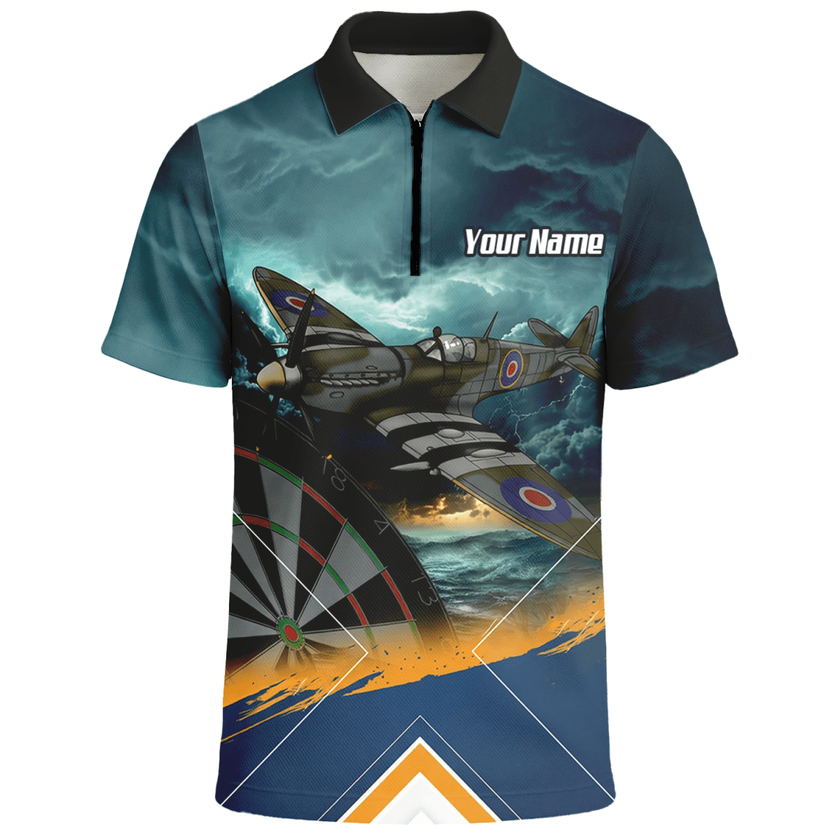 Personalisiertes Spitfire Jagdflugzeug Dart - Trikot Polo mit Reißverschluss für Herren – Marineblau – RAF - Thema N2791 - Outfitsuche