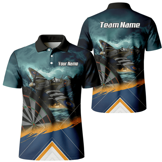 Personalisiertes Spitfire Jagdflugzeug Dart - Trikot Polo mit Reißverschluss für Herren – Marineblau – RAF - Thema N2791 - Outfitsuche