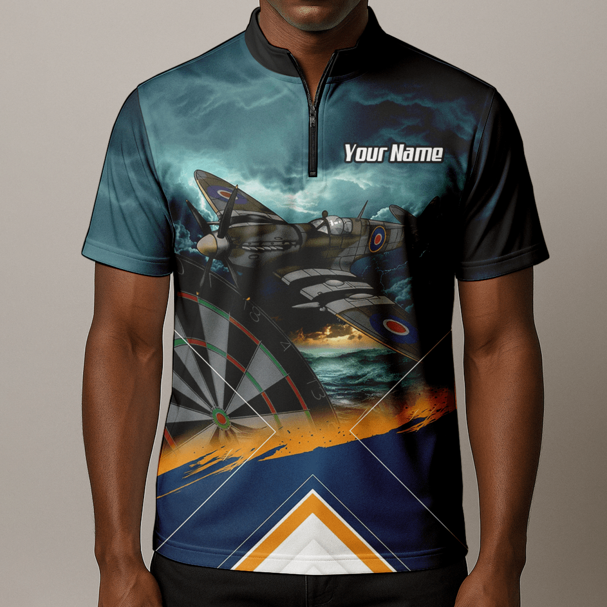 Personalisiertes Spitfire Jagdflugzeug Dart - Trikot Polo mit Reißverschluss für Herren – Marineblau – RAF - Thema N2791 - Outfitsuche