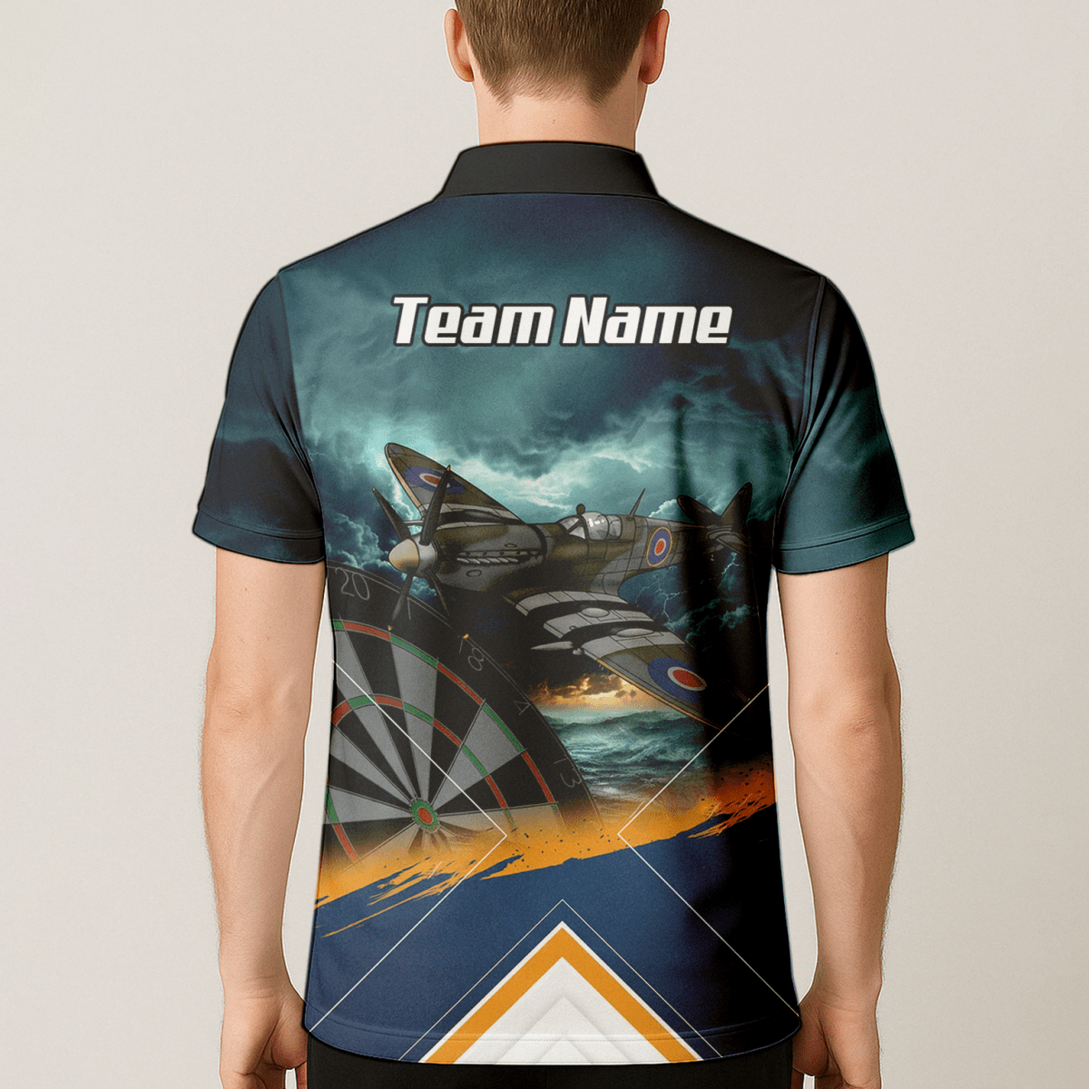 Personalisiertes Spitfire Jagdflugzeug Dart - Trikot Polo mit Reißverschluss für Herren – Marineblau – RAF - Thema N2791 - Outfitsuche
