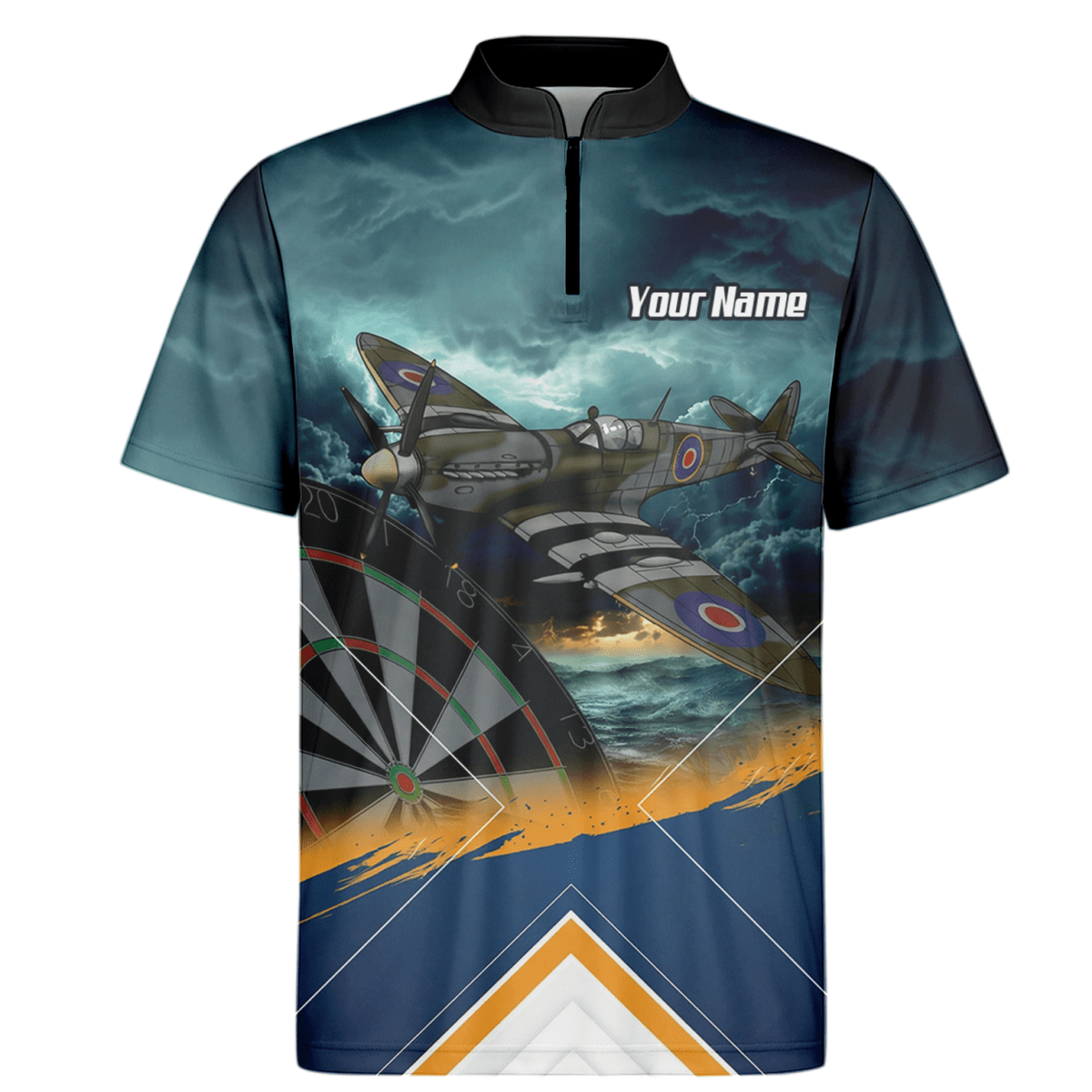 Personalisiertes Spitfire Jagdflugzeug Dart - Trikot Polo mit Reißverschluss für Herren – Marineblau – RAF - Thema N2791 - Outfitsuche
