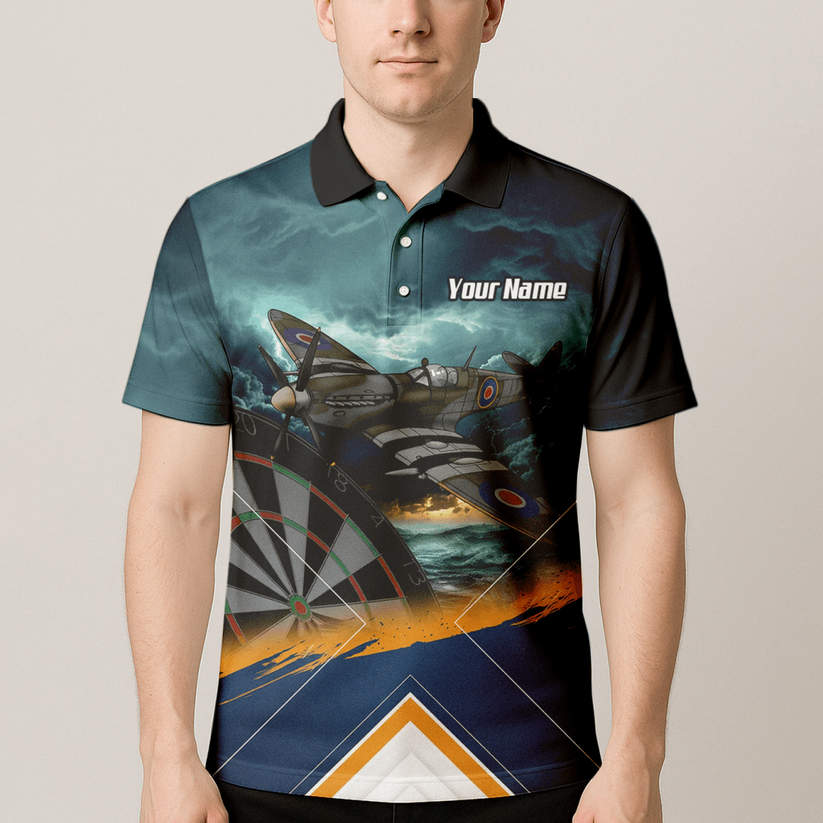 Personalisiertes Spitfire Jagdflugzeug Dart - Trikot Polo mit Reißverschluss für Herren – Marineblau – RAF - Thema N2791 - Outfitsuche