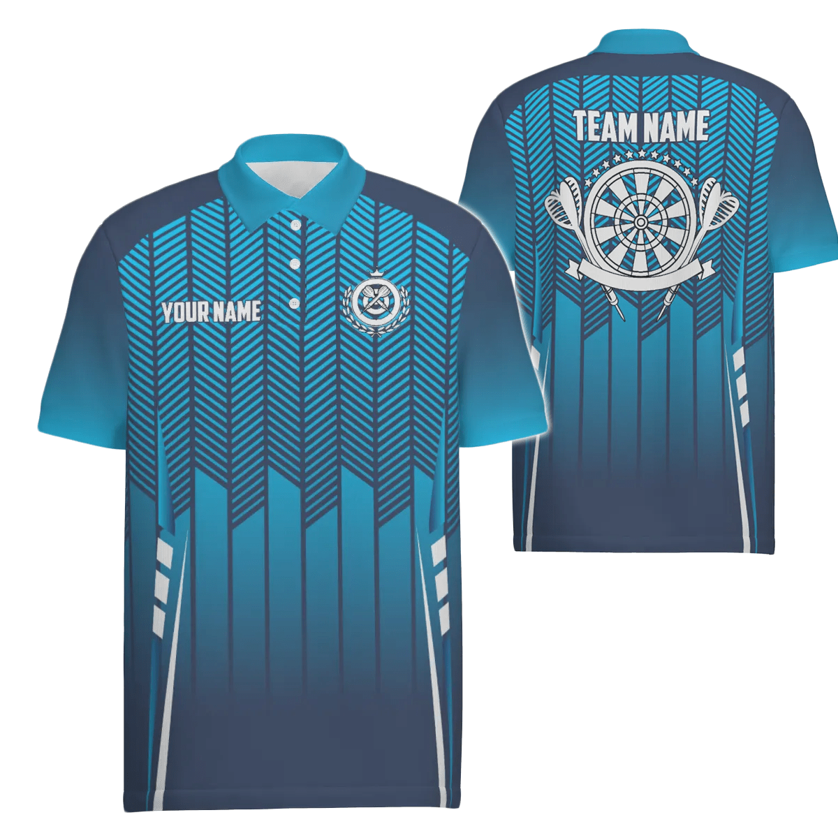 Personalisiertes Sport-Stil Herren Darts Polo Shirt mit coolem Verlauf in Blau, Darts Trikot für Männer R712 - Outfitsuche