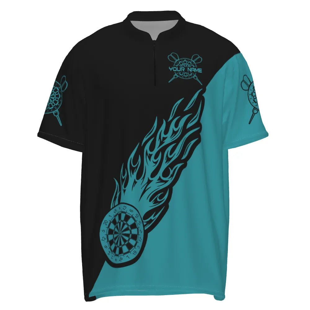 Personalisiertes Türkis & Schwarz Flammen Darts Herren Polo Shirt Darts Shirt für Männer Dart Trikot Y690 - Outfitsuche