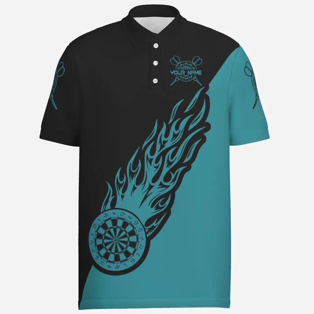 Personalisiertes Türkis & Schwarz Flammen Darts Herren Polo Shirt Darts Shirt für Männer Dart Trikot Y690 - Outfitsuche