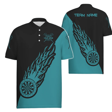 Personalisiertes Türkis & Schwarz Flammen Darts Herren Polo Shirt Darts Shirt für Männer Dart Trikot Y690 - Outfitsuche