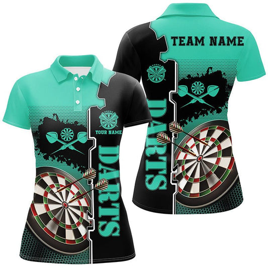 Personalisiertes Türkis-Schwarzes Dart-Poloshirt für Damen | Maßgeschneidertes Dartshirt mit individuellem Design | L1449 - Outfitsuche