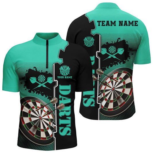 Personalisiertes Türkis-Schwarzes Dart Quarter-Zip-Shirt | Individuelles Dartshirt für Herren | Dart Trikot L1449 - Outfitsuche