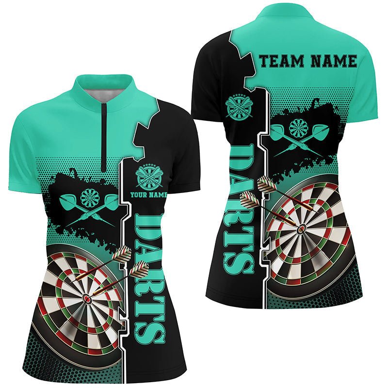 Personalisiertes Türkis-Schwarzes Darts Quarter-Zip-Shirt für Damen | Darttrikot mit individuellem Design | Hochwertiges Material | L1449 - Outfitsuche