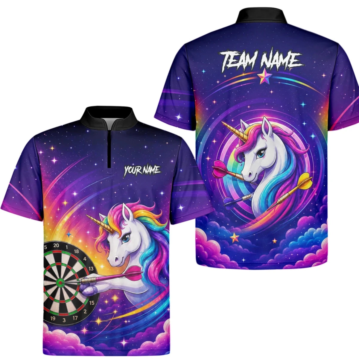 Personalisiertes Violettes Regenbogen-Einhorn-Dartshirt für Herren P431 - Outfitsuche