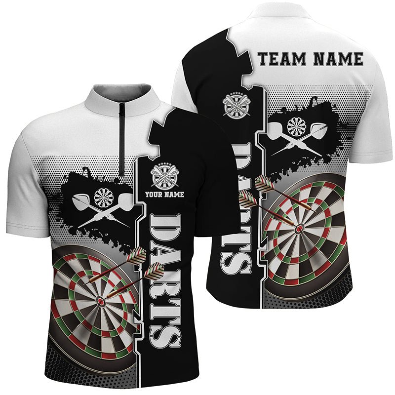 Personalisiertes Weiß Schwarz Darts Viertelreißverschluss-Shirt | Individuelles Darts-Shirt für Herren | Darts Trikot L1295 - Outfitsuche