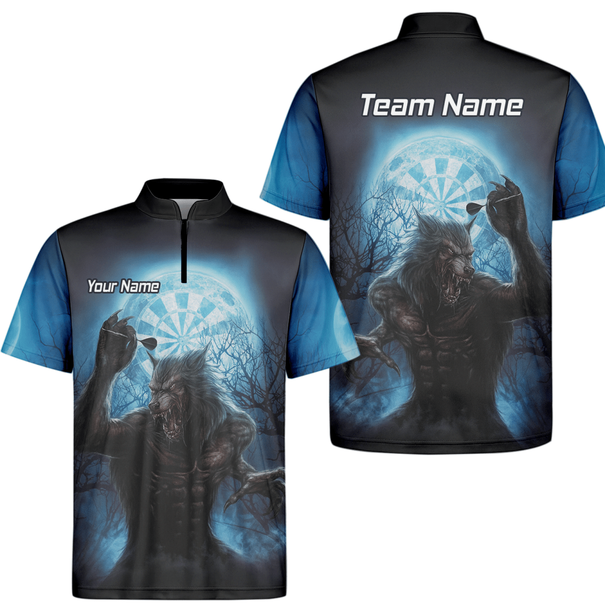 Personalisiertes Werwolf Mond Dart Poloshirt Herren Blau Schwarz Z5250 - Outfitsuche