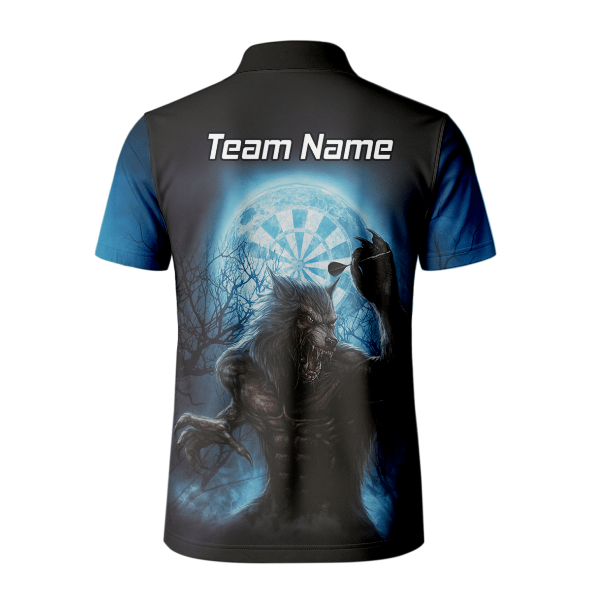 Personalisiertes Werwolf Mond Dart Poloshirt Herren Blau Schwarz Z5250 - Outfitsuche