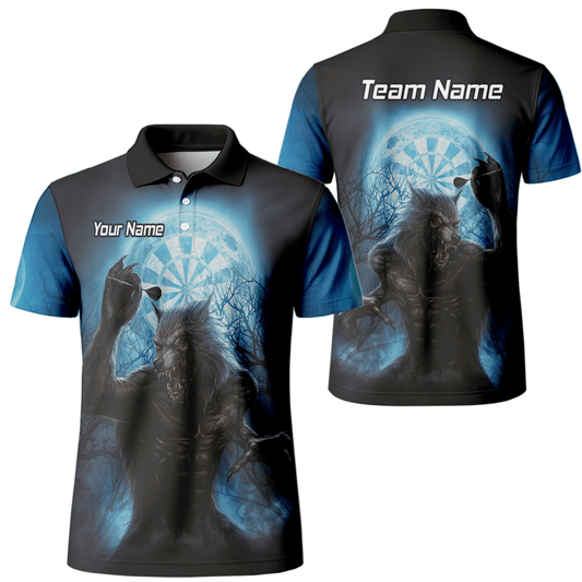 Personalisiertes Werwolf Mond Dart Poloshirt Herren Blau Schwarz Z5250 - Outfitsuche