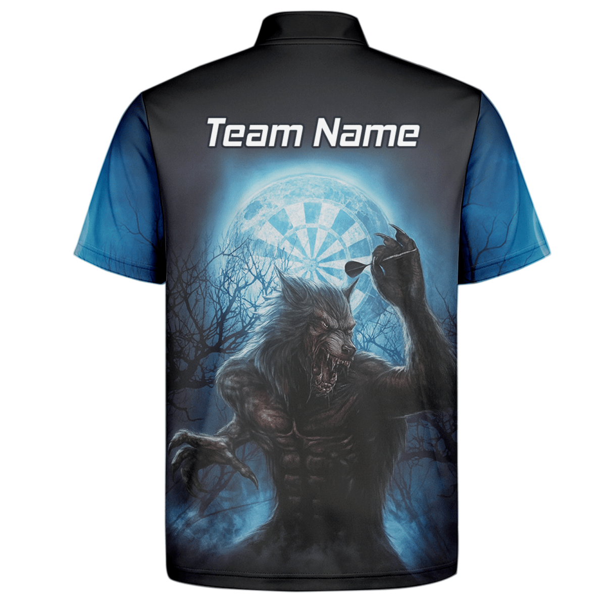 Personalisiertes Werwolf Mond Dart Poloshirt Herren Blau Schwarz Z5250 - Outfitsuche