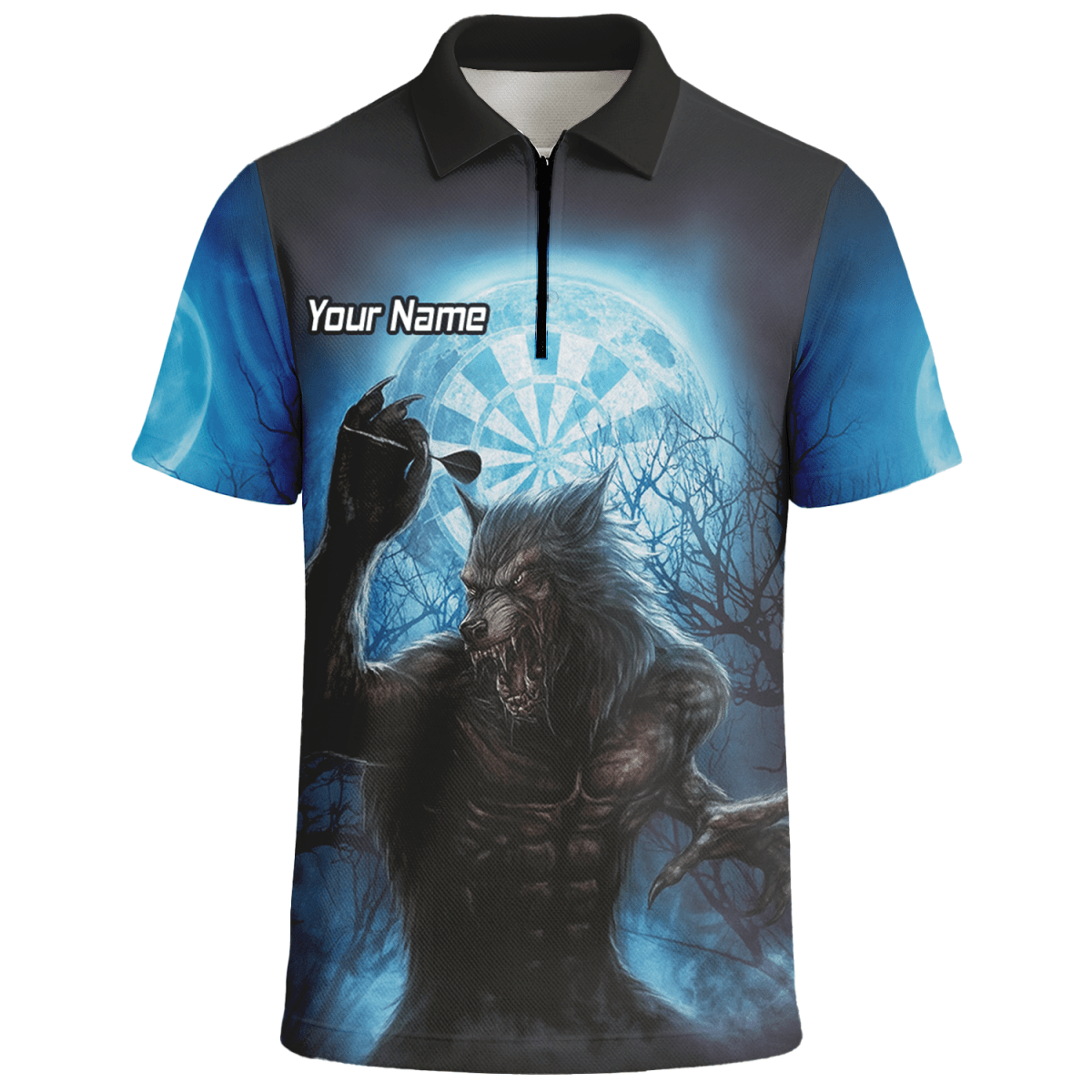 Personalisiertes Werwolf Mond Dart Poloshirt Herren Blau Schwarz Z5250 - Outfitsuche