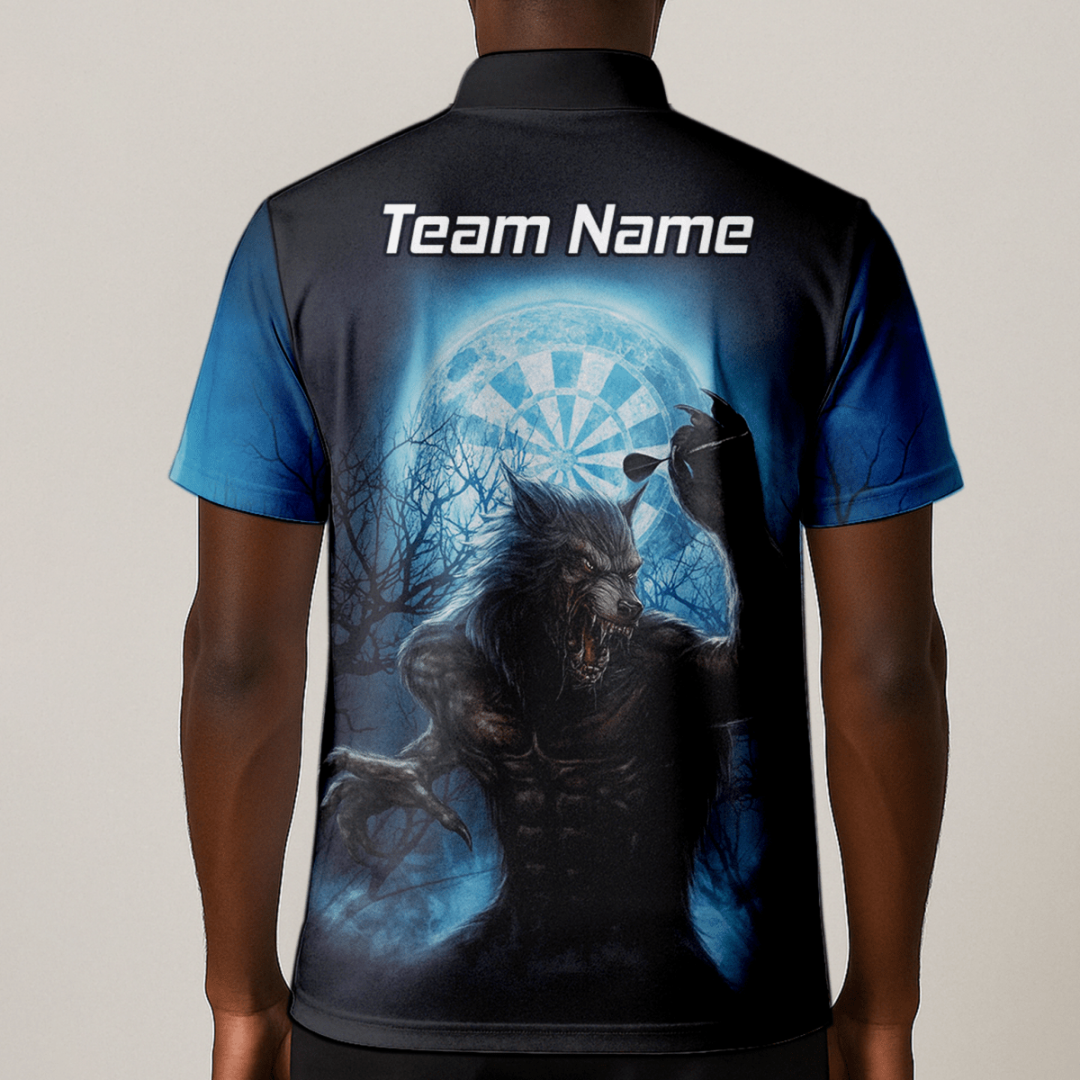 Personalisiertes Werwolf Mond Dart Poloshirt Herren Blau Schwarz Z5250 - Outfitsuche