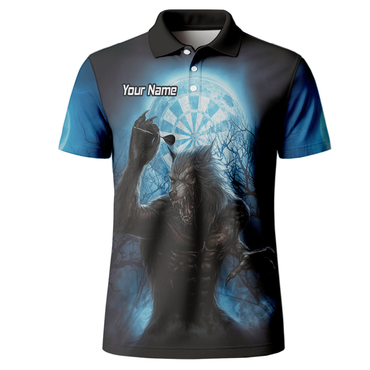 Personalisiertes Werwolf Mond Dart Poloshirt Herren Blau Schwarz Z5250 - Outfitsuche