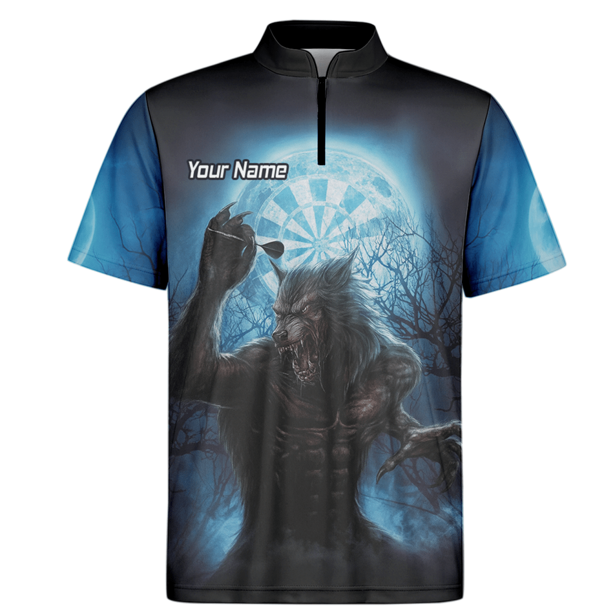 Personalisiertes Werwolf Mond Dart Poloshirt Herren Blau Schwarz Z5250 - Outfitsuche