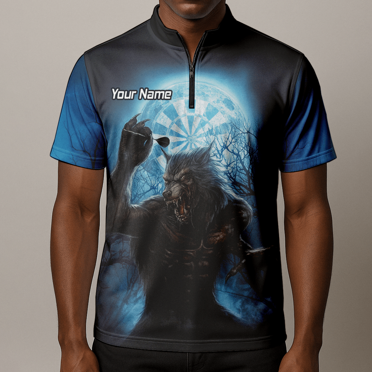 Personalisiertes Werwolf Mond Dart Poloshirt Herren Blau Schwarz Z5250 - Outfitsuche