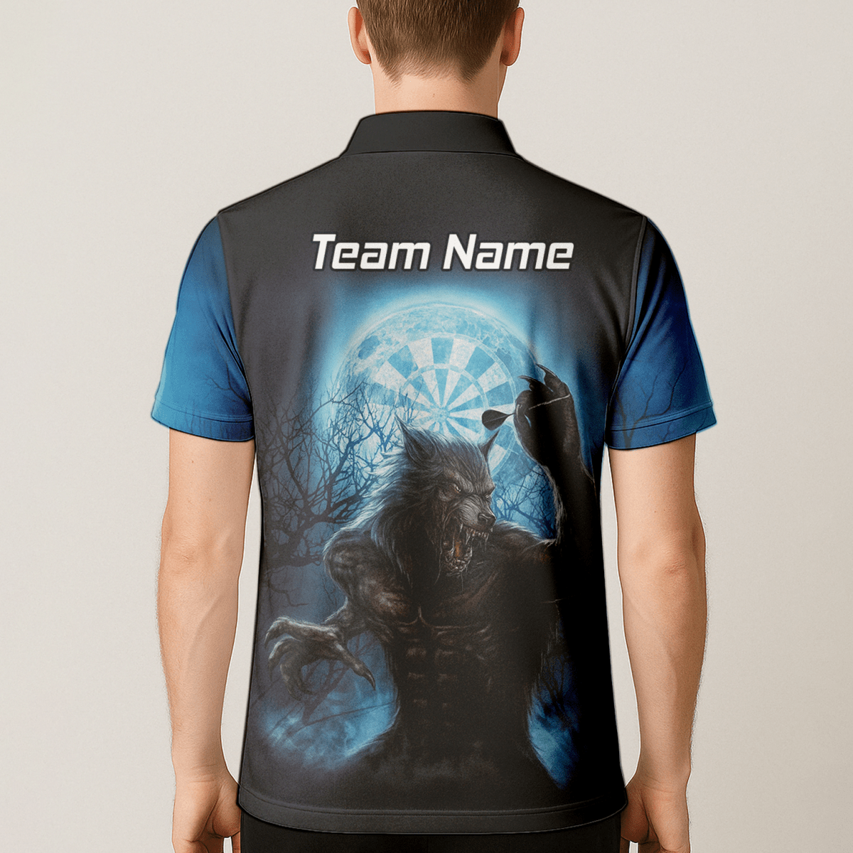 Personalisiertes Werwolf Mond Dart Poloshirt Herren Blau Schwarz Z5250 - Outfitsuche