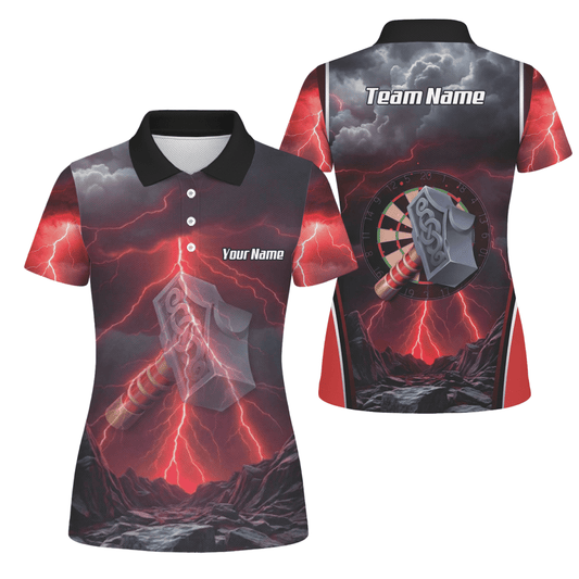 Personalisiertes Wikinger Thorshammer Dart - Trikot für Damen – Rote Blitze – Polo mit Reißverschluss L4649 - Outfitsuche