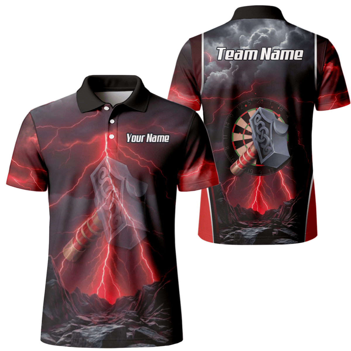 Personalisiertes Wikinger Thorshammer Dart - Trikot Rote Blitze Polo mit Reißverschluss für Herren L4649 - Outfitsuche