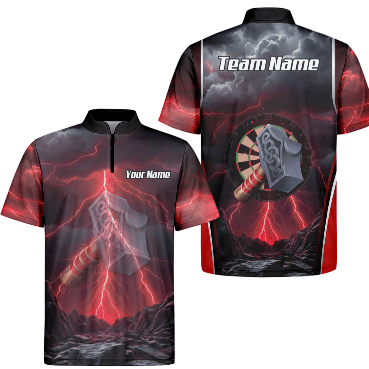 Personalisiertes Wikinger Thorshammer Dart - Trikot Rote Blitze Polo mit Reißverschluss für Herren L4649 - Outfitsuche