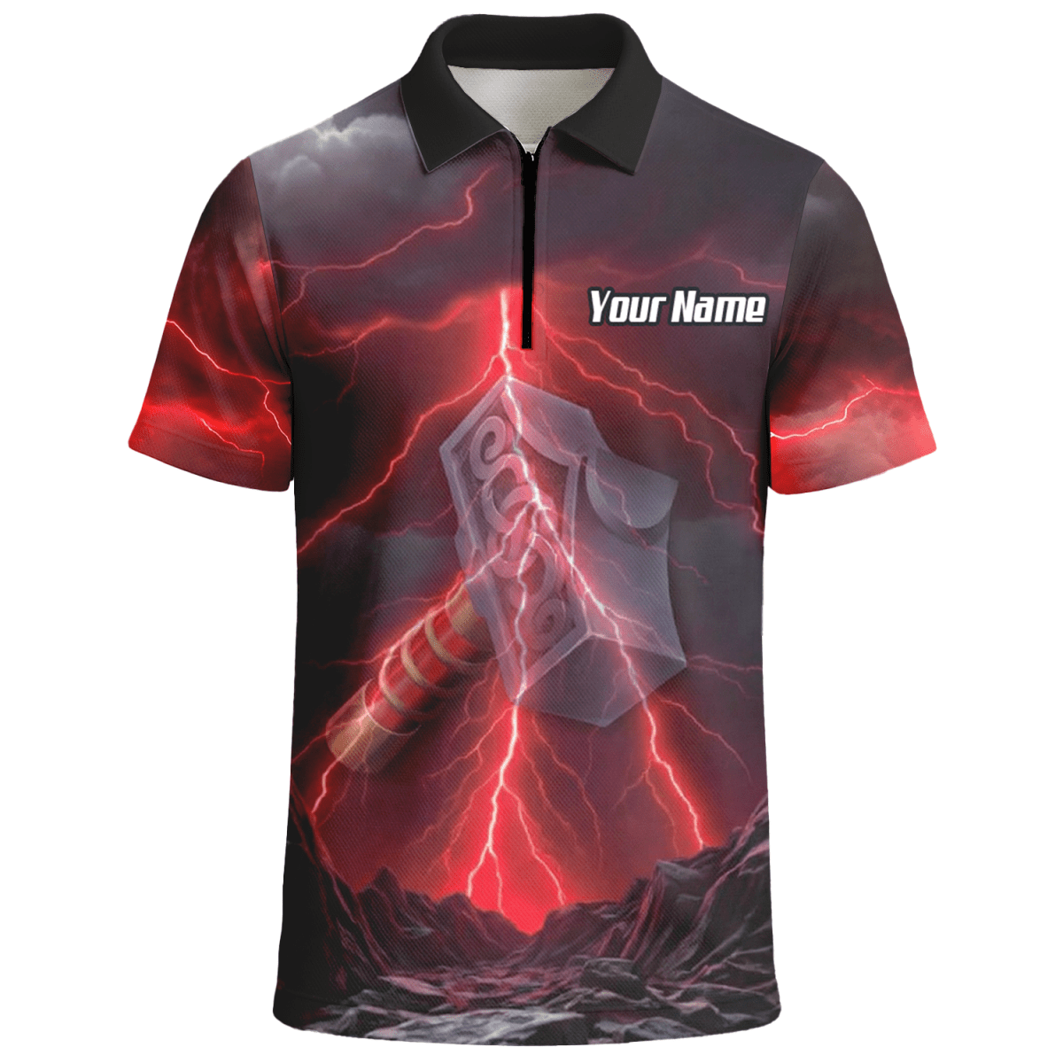 Personalisiertes Wikinger Thorshammer Dart - Trikot Rote Blitze Polo mit Reißverschluss für Herren L4649 - Outfitsuche
