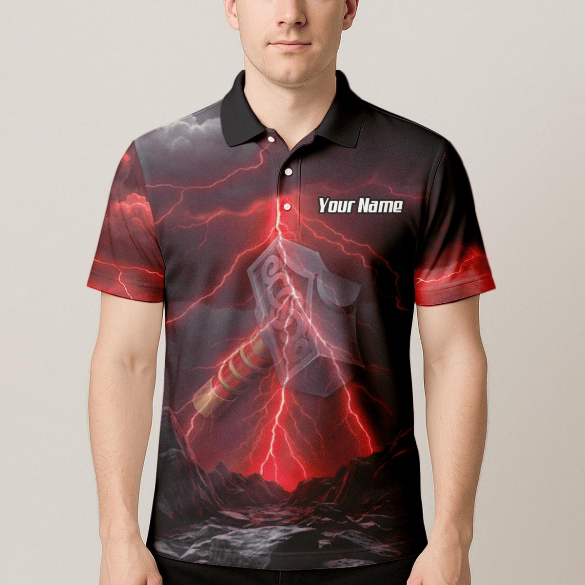 Personalisiertes Wikinger Thorshammer Dart - Trikot Rote Blitze Polo mit Reißverschluss für Herren L4649 - Outfitsuche