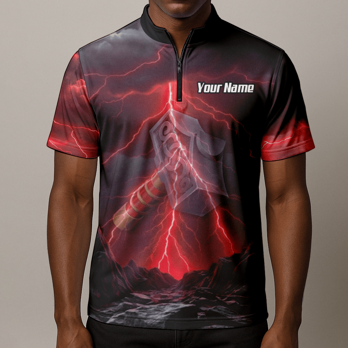 Personalisiertes Wikinger Thorshammer Dart - Trikot Rote Blitze Polo mit Reißverschluss für Herren L4649 - Outfitsuche