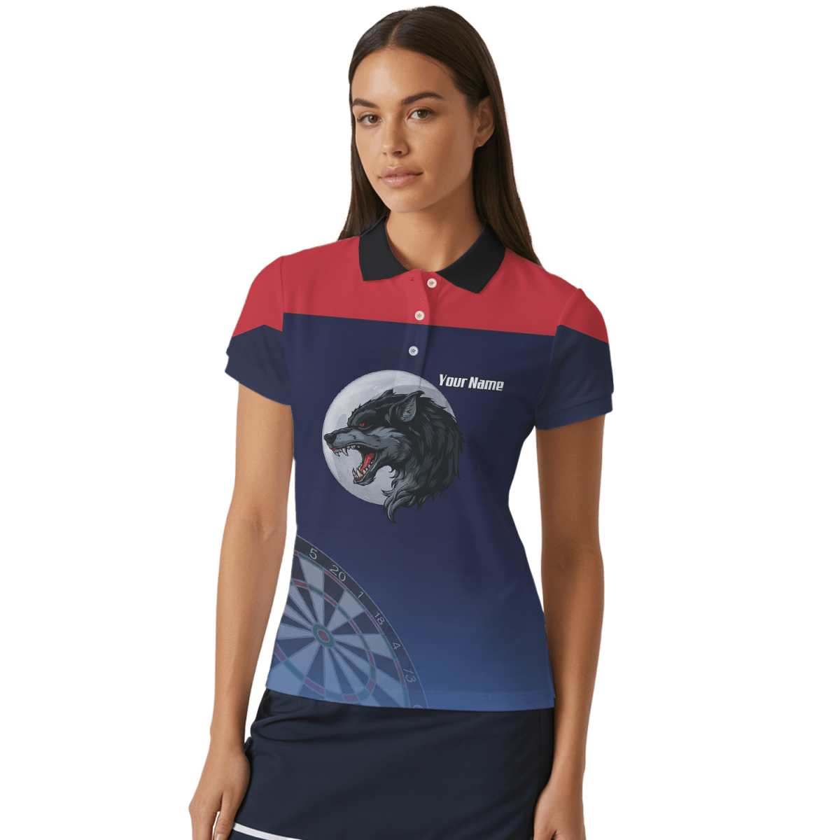 Personalisiertes Wolf Mond Dart Jersey Polo und Zipper Navy - Rot für Damen G7201 - Outfitsuche