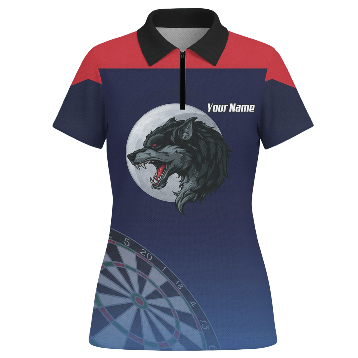 Personalisiertes Wolf Mond Dart Jersey Polo und Zipper Navy - Rot für Damen G7201 - Outfitsuche