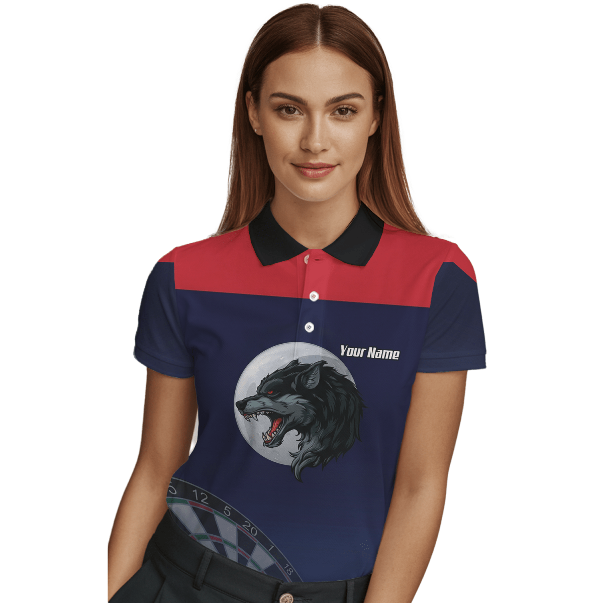 Personalisiertes Wolf Mond Dart Jersey Polo und Zipper Navy - Rot für Damen G7201 - Outfitsuche