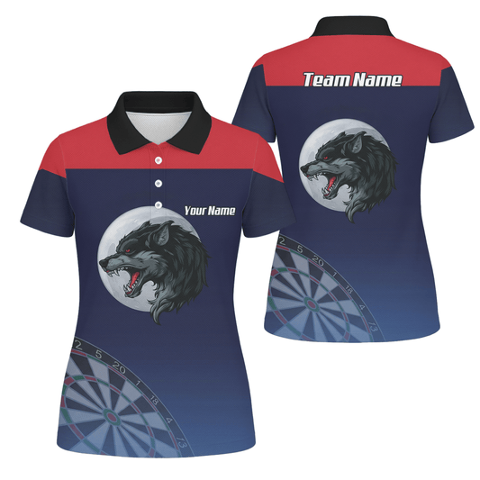 Personalisiertes Wolf Mond Dart Jersey Polo und Zipper Navy - Rot für Damen G7201 - Outfitsuche