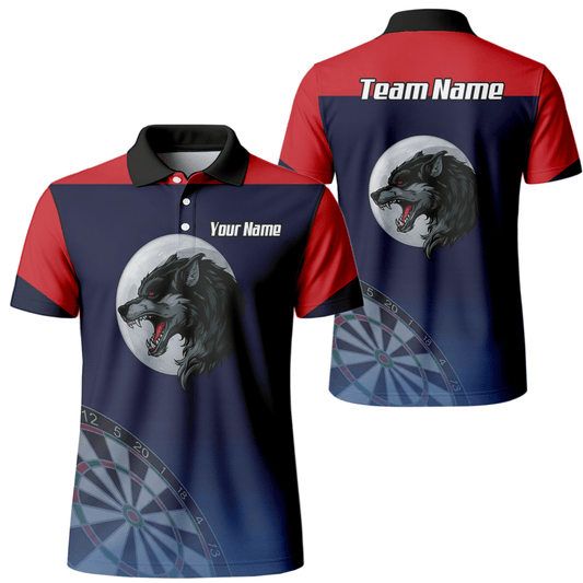 Personalisiertes Wolfmond Dart - Jersey - Poloshirt mit Reißverschluss Navy - Rot für Herren G7201 - Outfitsuche