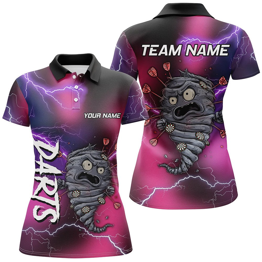 Pink und Lila Blitz Gewitter Lustige Sturm 3D Darts Poloshirts Personalisierte Darts Team Jerseys T3316 - Outfitsuche