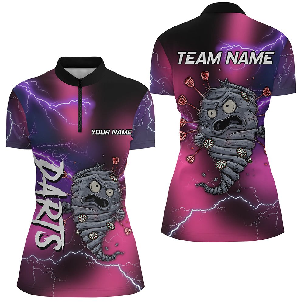 Pink und Lila Blitz Gewitter Lustige Sturm 3D Darts Poloshirts Personalisierte Darts Team Jerseys T3316 - Outfitsuche