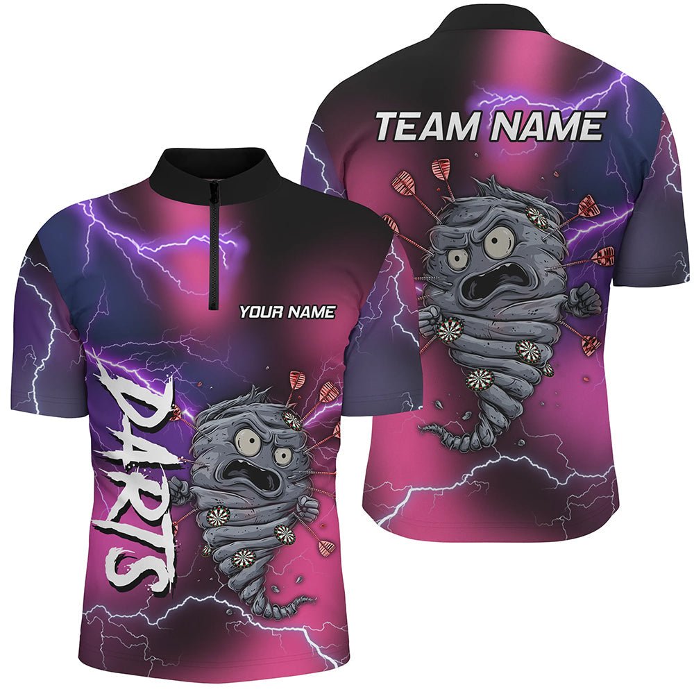 Pink und Lila Blitz Gewitter Lustige Sturm 3D Darts Poloshirts Personalisierte Darts Team Jerseys T3316 - Outfitsuche