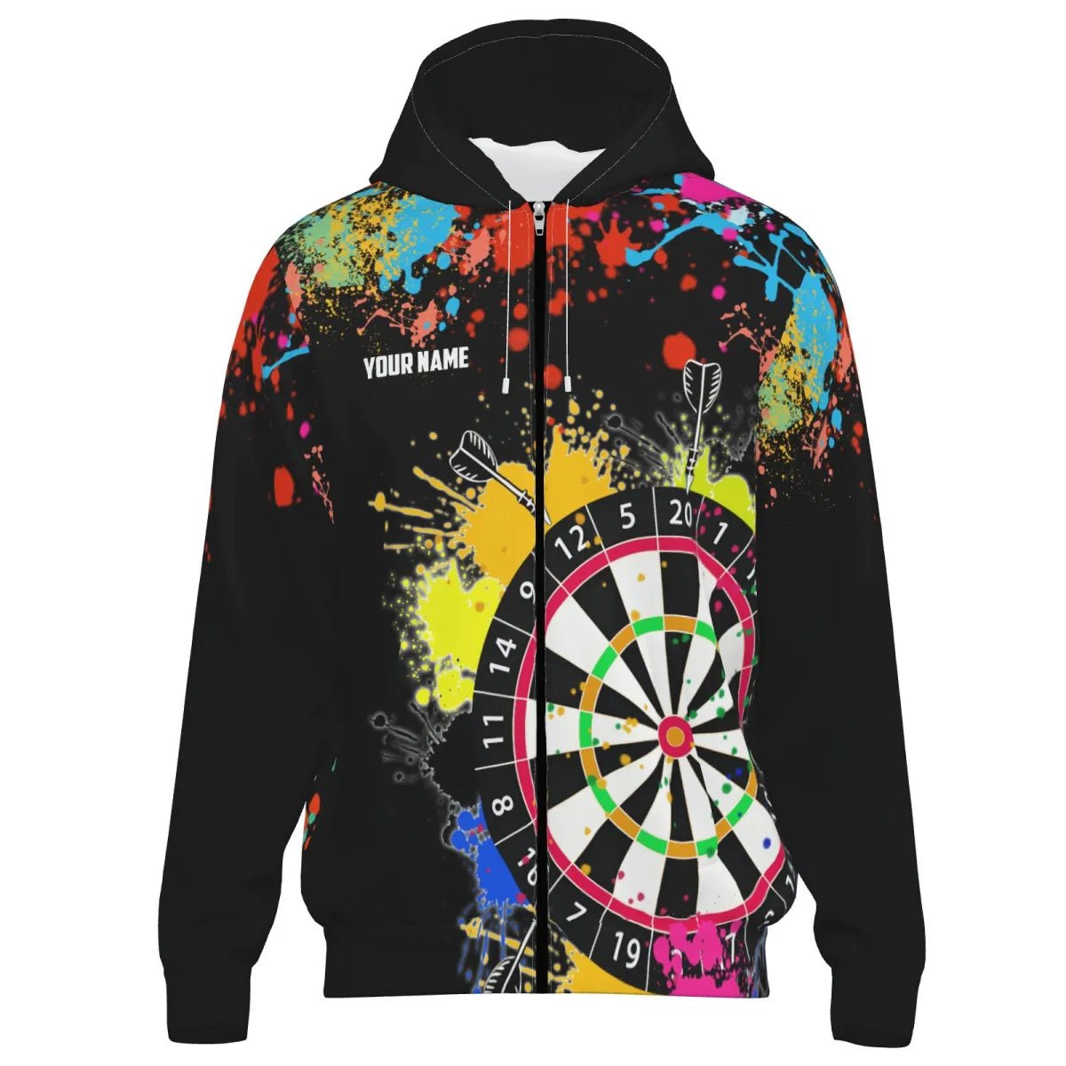 Profi Darts Trikot Jacke Personalisiert - Bunte Farbspritzer Dartscheibe Graffiti Style T2778 - Outfitsuche