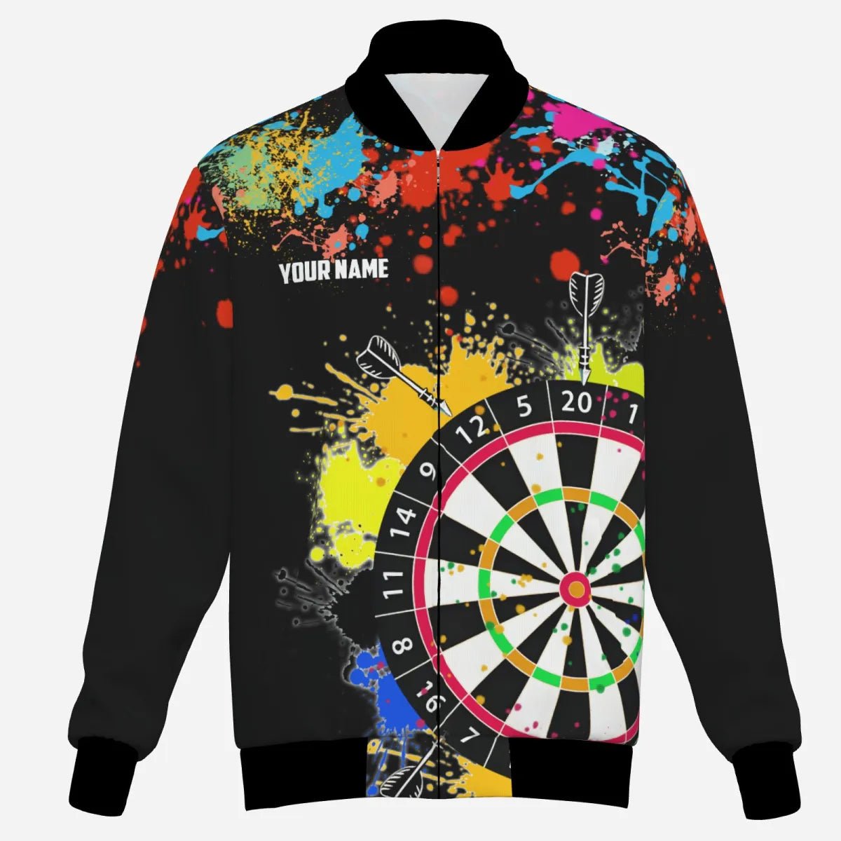 Profi Darts Trikot Jacke Personalisiert - Bunte Farbspritzer Dartscheibe Graffiti Style T2778 - Outfitsuche