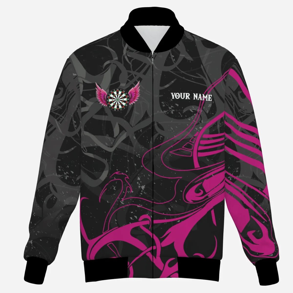 Profi Darts Trikot Jacke Personalisiert - Dartboard Wings Logo - Schwarz Fuchsia T3596 - Outfitsuche