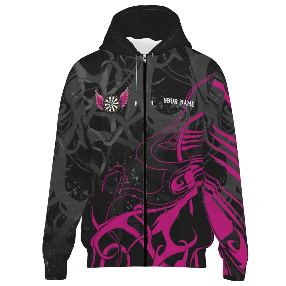 Profi Darts Trikot Jacke Personalisiert - Dartboard Wings Logo - Schwarz Fuchsia T3596 - Outfitsuche