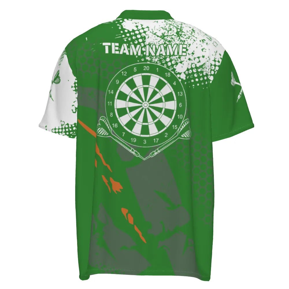 Retro grünes weißes Muster, individuell anpassbares Herren Darts Polo Shirt, Dart Team Trikots für Männer A103 - Outfitsuche