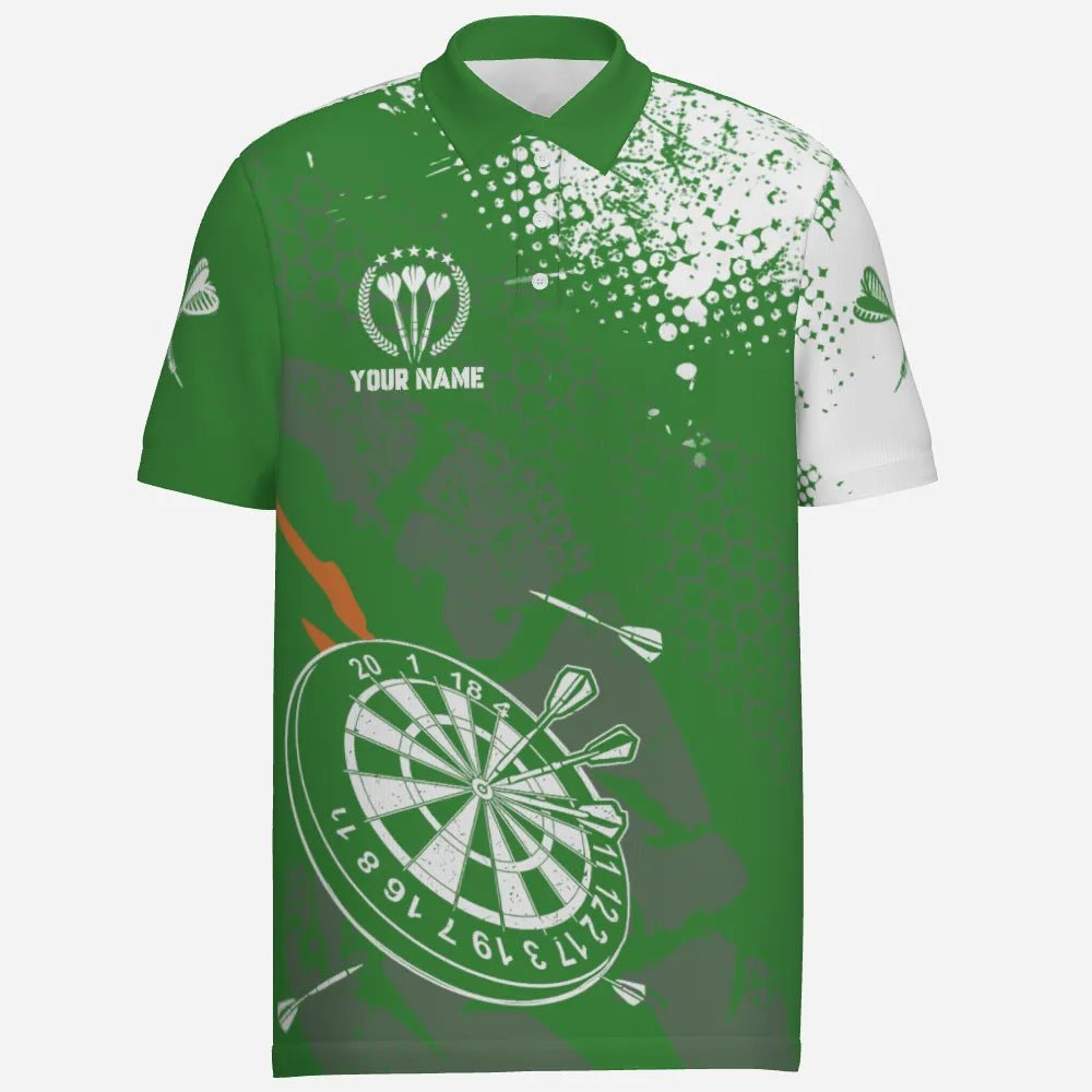 Retro grünes weißes Muster, individuell anpassbares Herren Darts Polo Shirt, Dart Team Trikots für Männer A103 - Outfitsuche